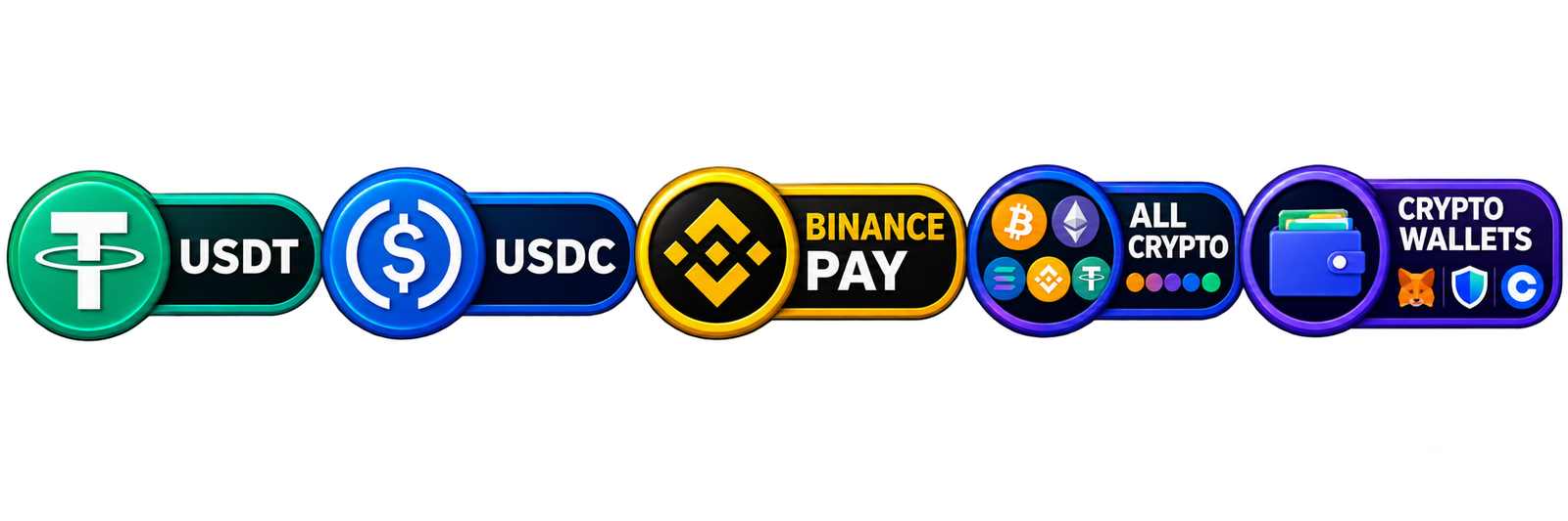 Pay with USDT, USDC, Binance, Crypto Wallets